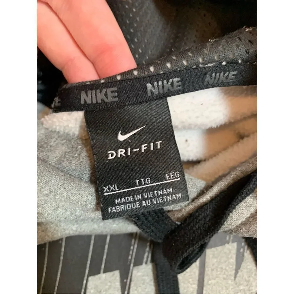 NIKE Men's Gray and Black Dri-Fit Hoodie Athletic Hooded Sweatshirt Xxl
